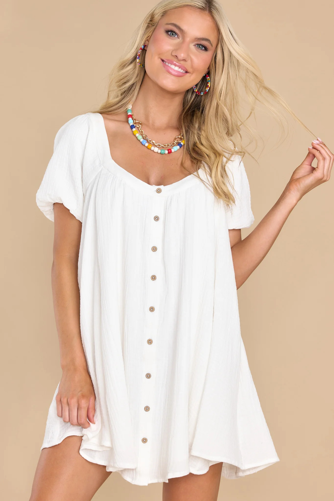 Talk About Charm White Gauze Dress | Red Dress 