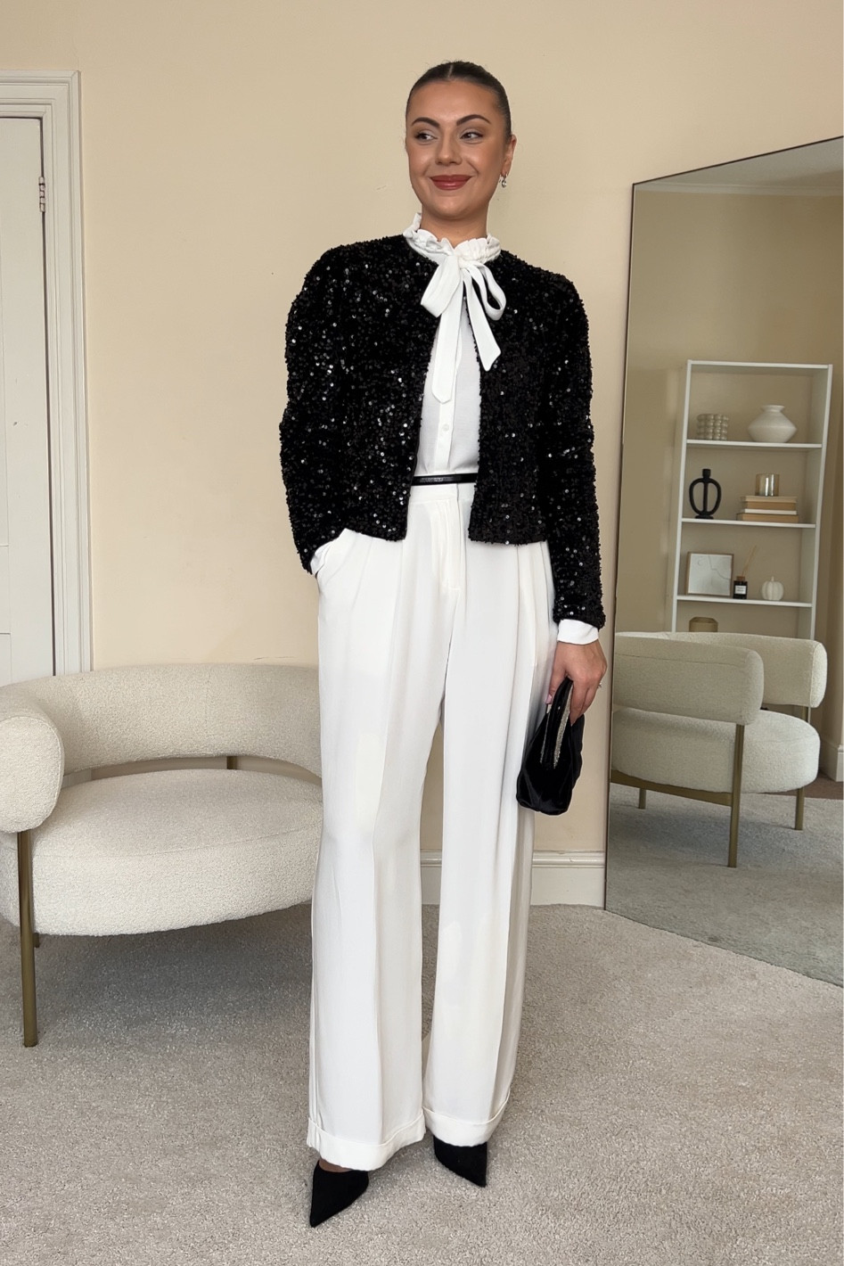 Festive season outfit. Christmas party outfit.
Blouse is from Mango, wearing size S.
Jacket is from Mango, wearing size M.
Trousers are from LilySilk, wearing size UK14.
Heels are from H&M.

#LTKHoliday #LTKCyberSaleUK #LTKstyletip