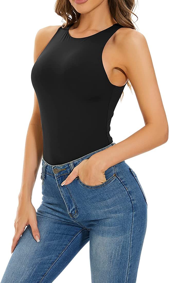Kepblom Tank Top Bodysuit For Women Sexy Sleeveless Racer Back Halter Neck Bodysuits | Amazon (US)