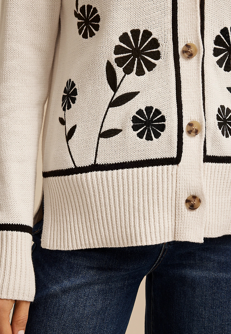 Floral Stitch Button Front Cardigan | Maurices