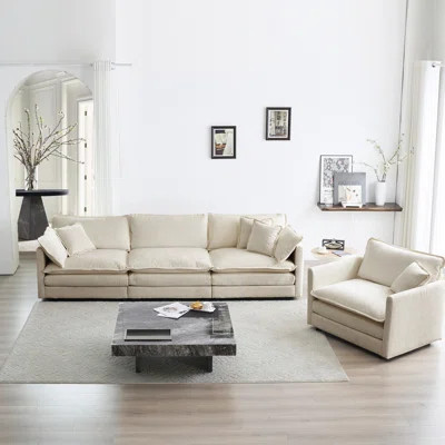 2 Beige Chenille Seating: Stylish And Comfortable For Home Office 1+3 Seat Sectional: Upholstered With Sponge Wood | Wayfair North America