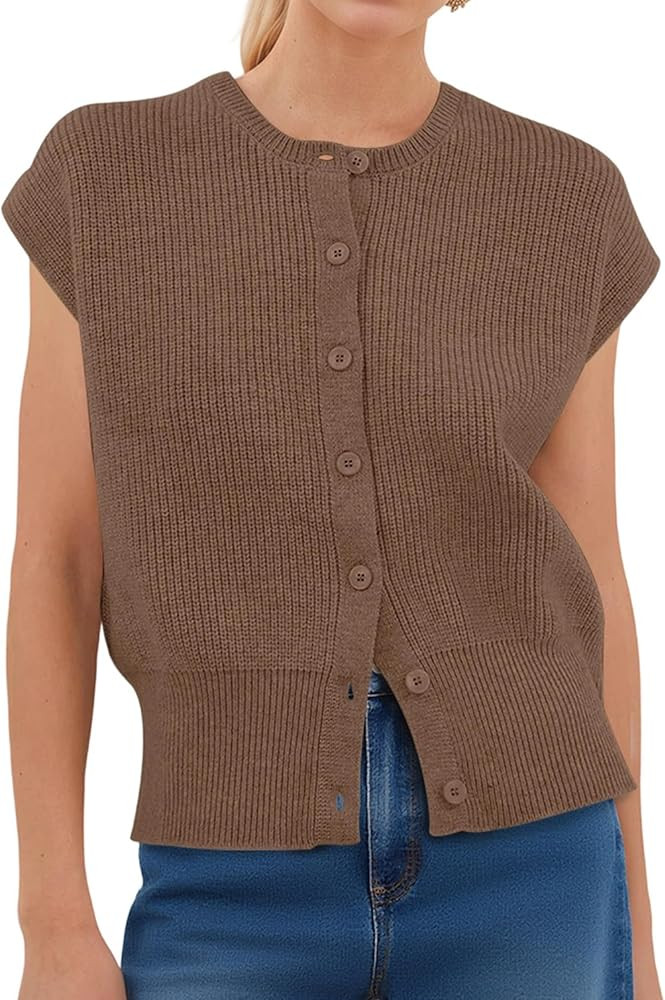 Sweater Vest Women Sleeveless Button Down Round Neck Knitted Tank Tops Business Casual Fall Cap S... | Amazon (US)