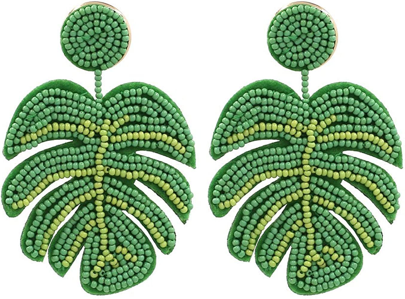 Palm Leaf Earrings Sunflower Cactus Handmade Braided Beaded Dangle Earring Bohemia Tree Seed Bead... | Amazon (US)