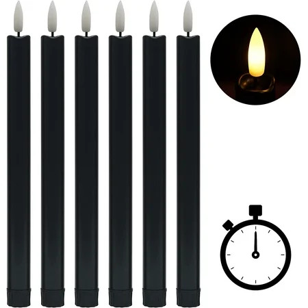 Black Flameless Taper Candles with Timer - 10 Inch LED Candlesticks Flickering Realistic 3D Flame wi | Walmart (US)