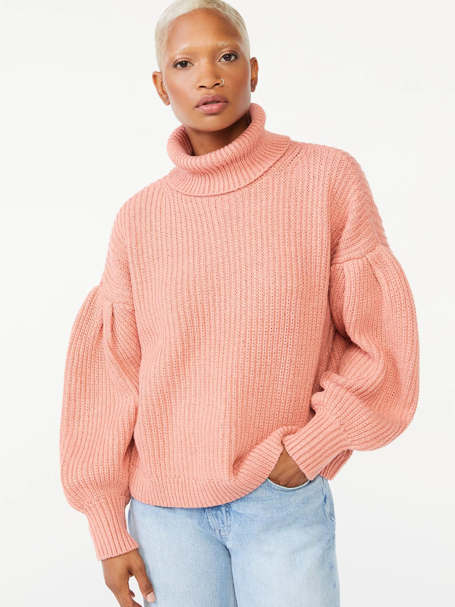 Free Assembly Women's Cowl Neck Sweater with Pleated Shoulders - Walmart.com | Walmart (US)