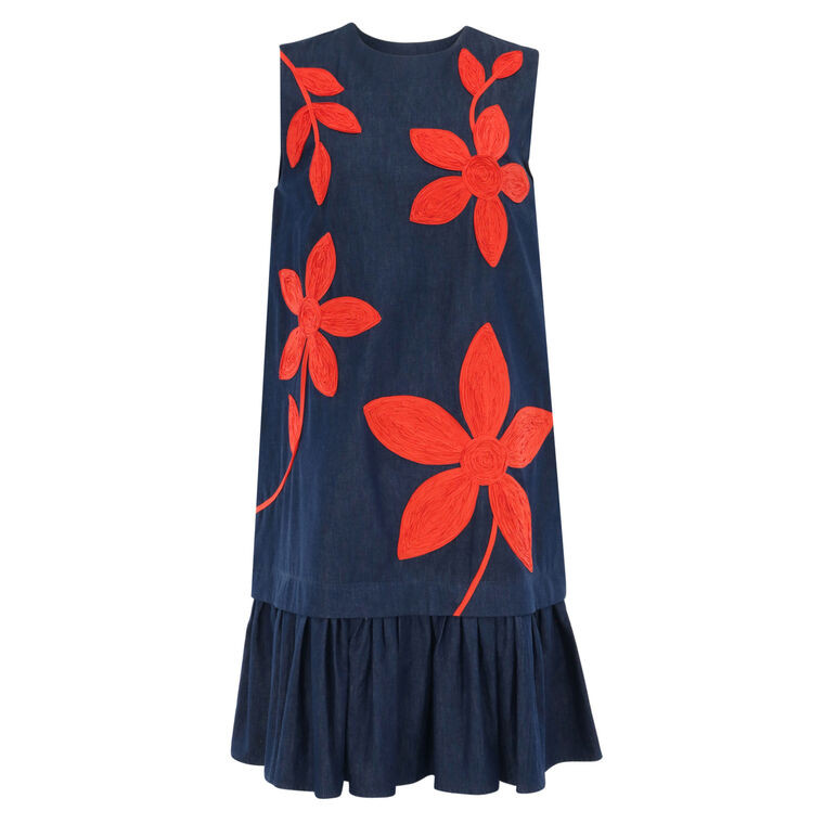 Savana Sleeveless Drop-Waist Mini Dress With Floral Appliques | Tootsies