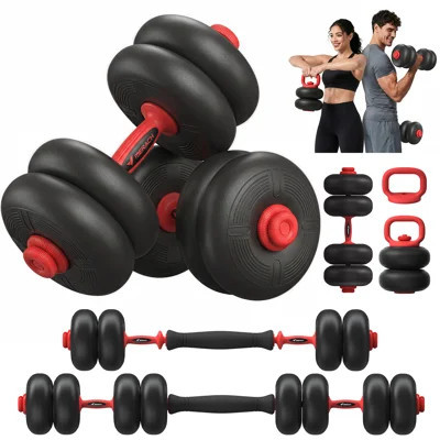 MERACH 45LBS Adjustable Dumbbell Set, 5-in-1 Soft Dumbbell Barbell and Kettlebell with Locking Collars for Home Gym, Black and Red | Wayfair North America