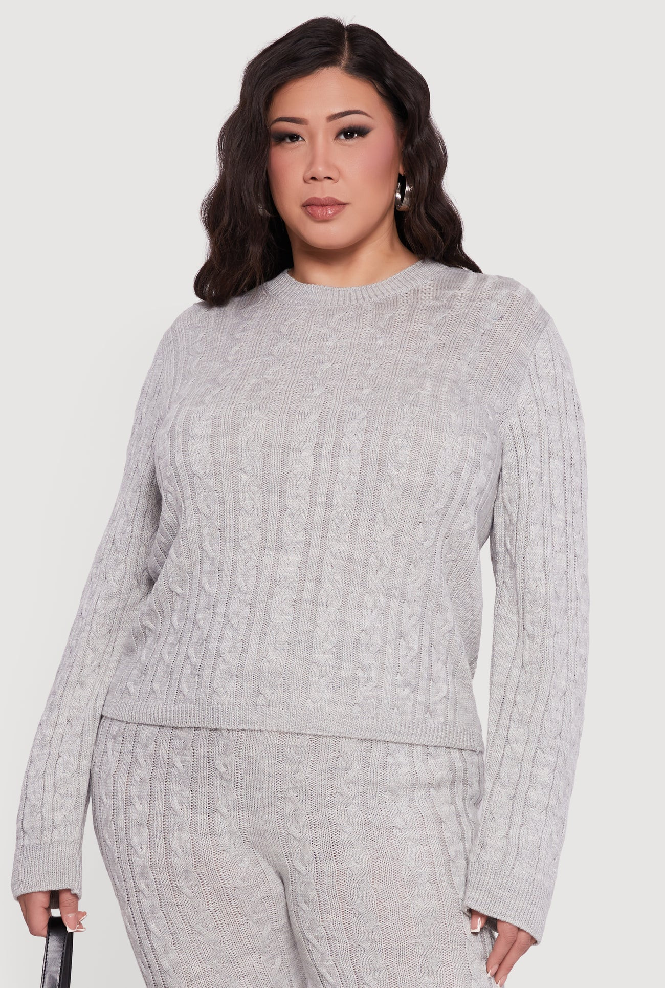 Plus Size Long Sleeve Cable Knit Sweater | Rainbow Shops