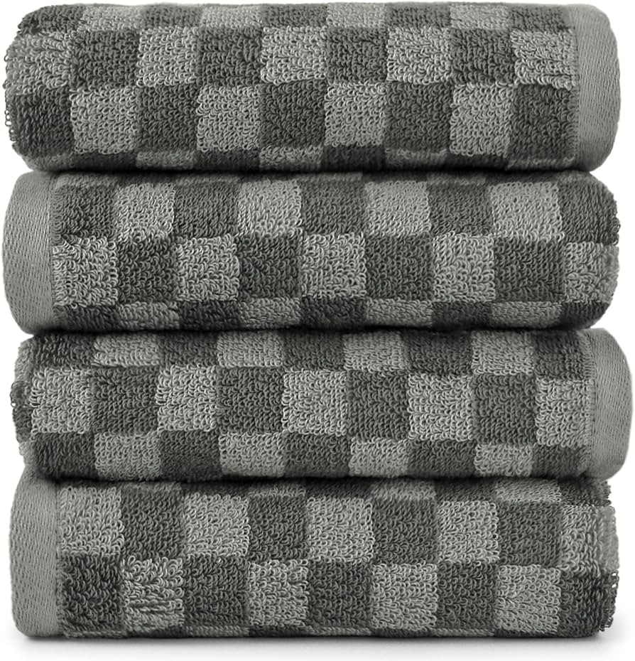 Jacquotha Soft Hand Towels 4 Pack, Grey Checkered Face Towel Set for Bathroom Kitchen, Decorative... | Amazon (US)