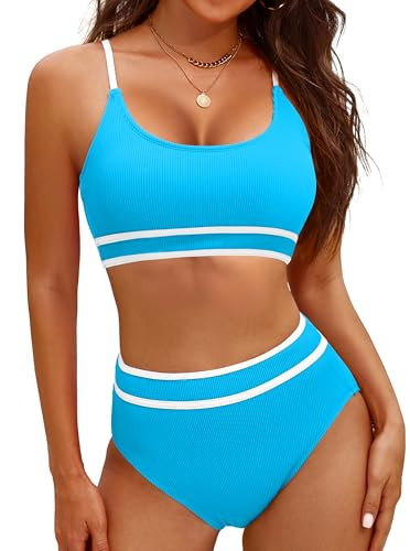 MISSJOY Women's High Waisted Bikini Sets Two Piece Tummy Control Swimsuits Color Block Adjustable... | Amazon (US)