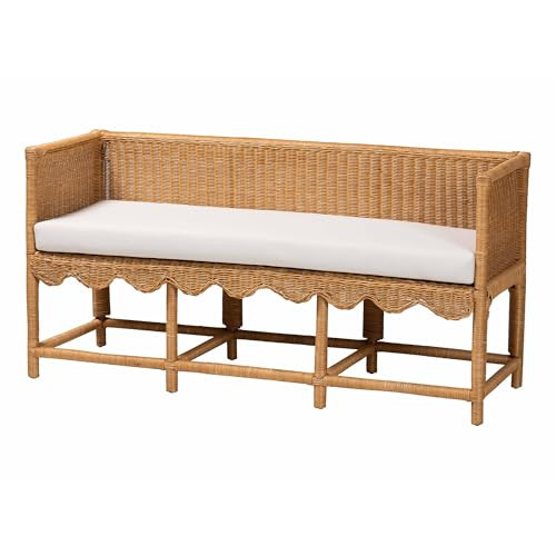 bali & pari Seranay Scallop Rattan Accent Bench, Light Honey/White | Amazon (US)