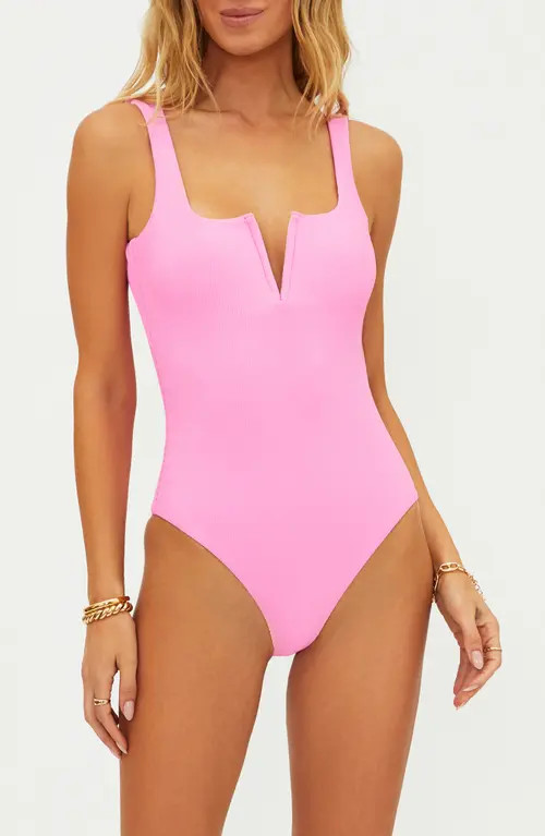Beach Riot Tropez V-Wire Rib One-Piece Swimsuit in Prism Pink at Nordstrom, Size Large | Nordstrom