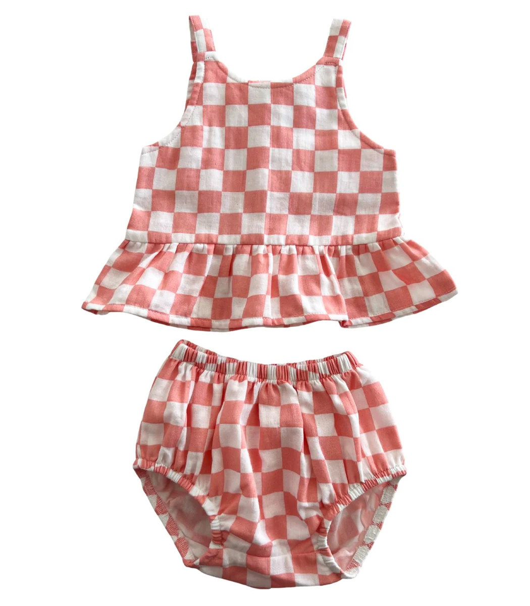 Organic Peplum Set | Sorbet Checkerboard | SIIX Baby Clothes | Bohemian Mama