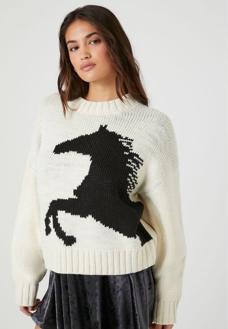 Cute and cozy horse sweater in cream and black 🖤🖤

#LTKfindsunder50 #LTKsalealert