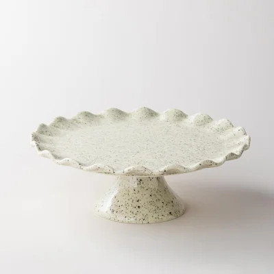 Vintage Speckled Ceramic Ruffle Cake Stand | Wayfair North America