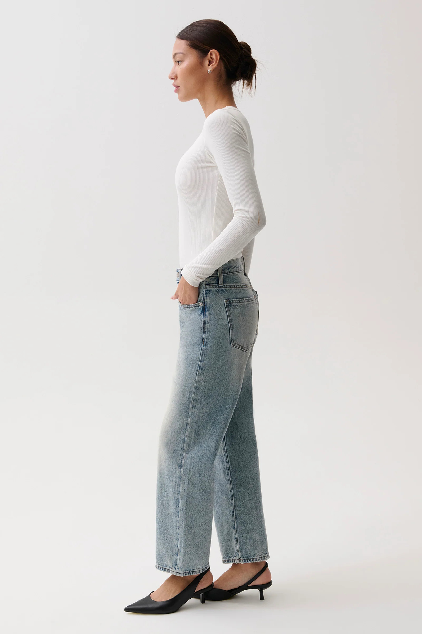 PETITE Lexi Mid Rise Bowed Straight Jean - Bowie | Pistola Denim