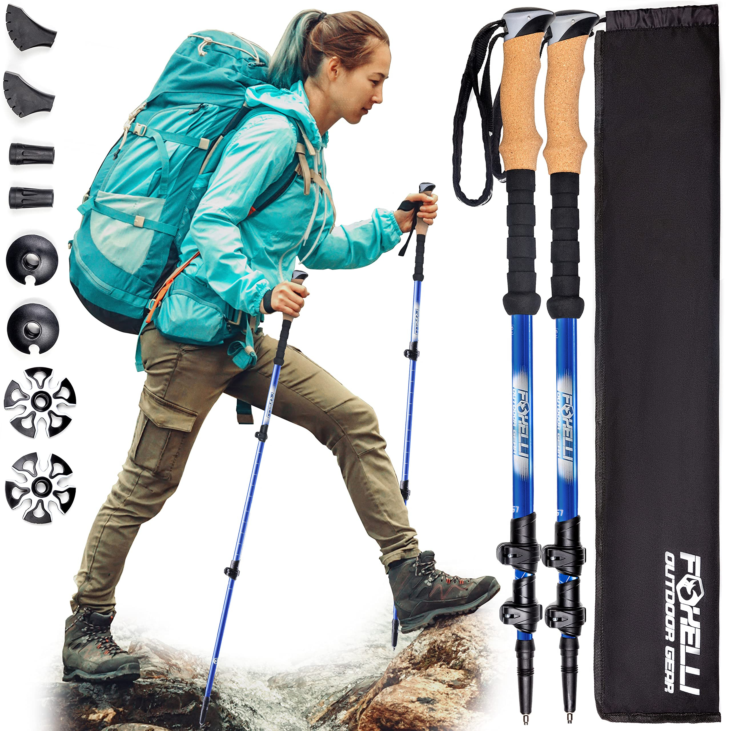 Foxelli Carbon Fiber Trekking Poles – Lightweight Collapsible Hiking Poles with Cork Grips, Lev... | Amazon (US)