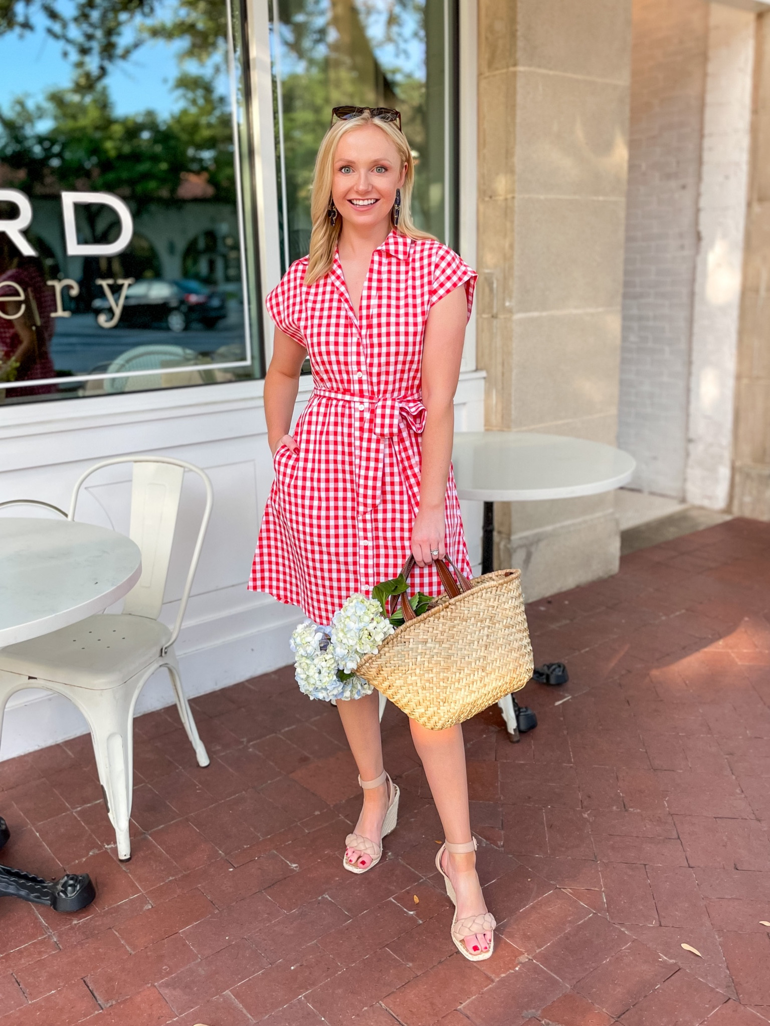 Wearing an XS | gingham dress, red gingham, Fourth of July outfits, straw bag, wedges, braided sandals, red dress, summer dress, vacation dress 

#LTKSeasonal #LTKstyletip #LTKFind