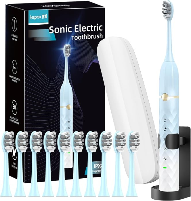 Sonic Electric Toothbrush Set, Equipped with 10 Brush Heads and Travel Case, IPX8 Waterproof, 2-M... | Amazon (US)