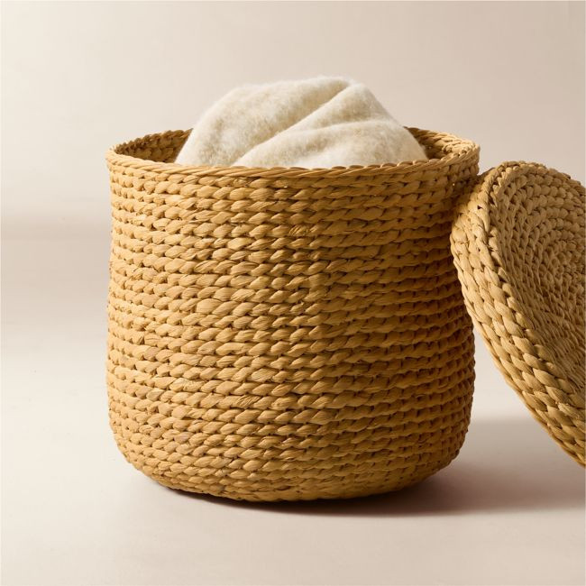 Jessa Handwoven Round Storage Basket with Lid | CB2