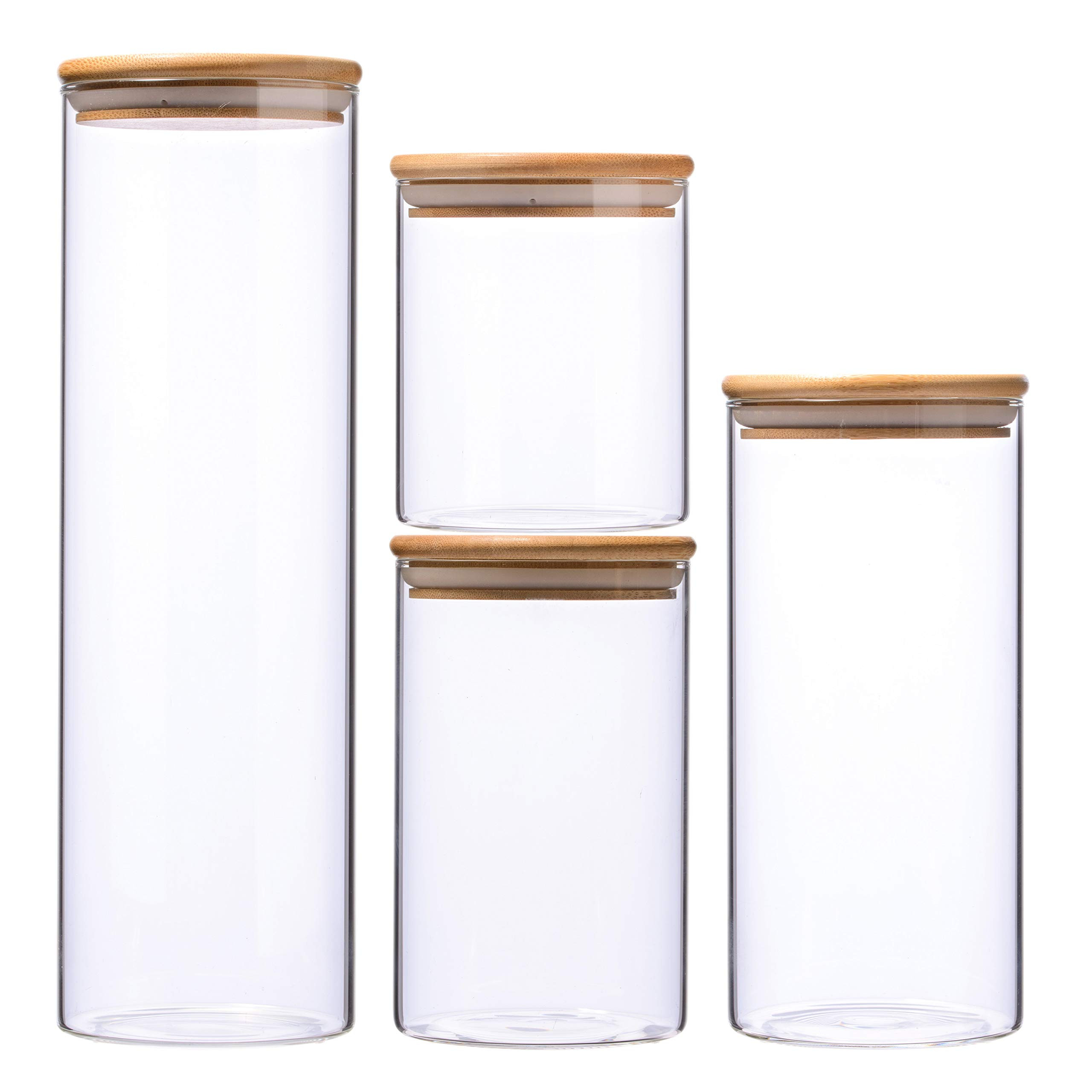 Set of 4 Large Spaghetti Jars Glass Cylinder Airtight Food Storage Container Canister Jar with Bambo | Amazon (US)