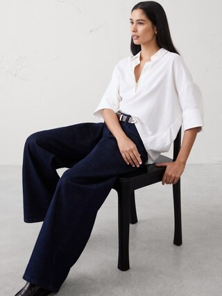 Linen-Blend Drapey Popover Shirt | Banana Republic Factory