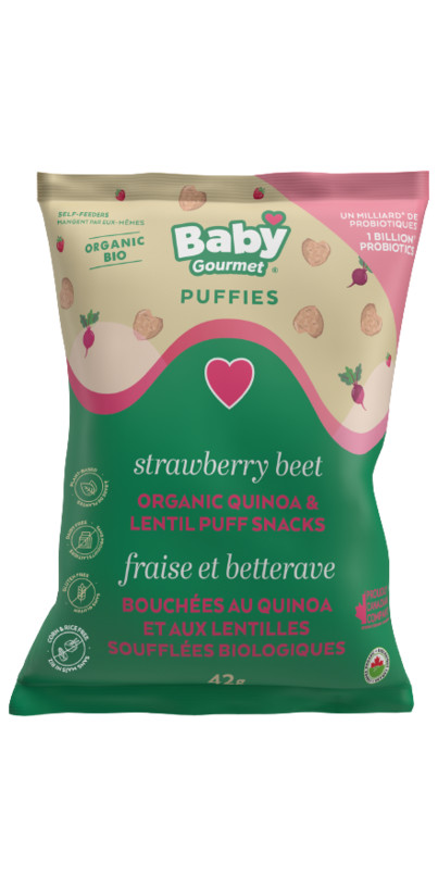 Baby Gourmet Puffies Probiotics Strawberry Beet Quinoa Puff Snacks | Well.ca