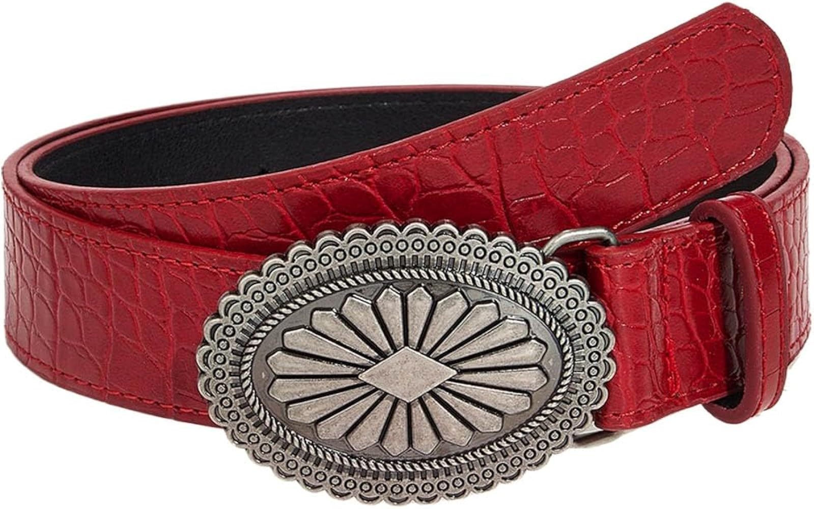Women Red Western Belt with Floral Buckle Vintage Country Belts for Pants Jeans Dress Cowboy Cowg... | Amazon (US)