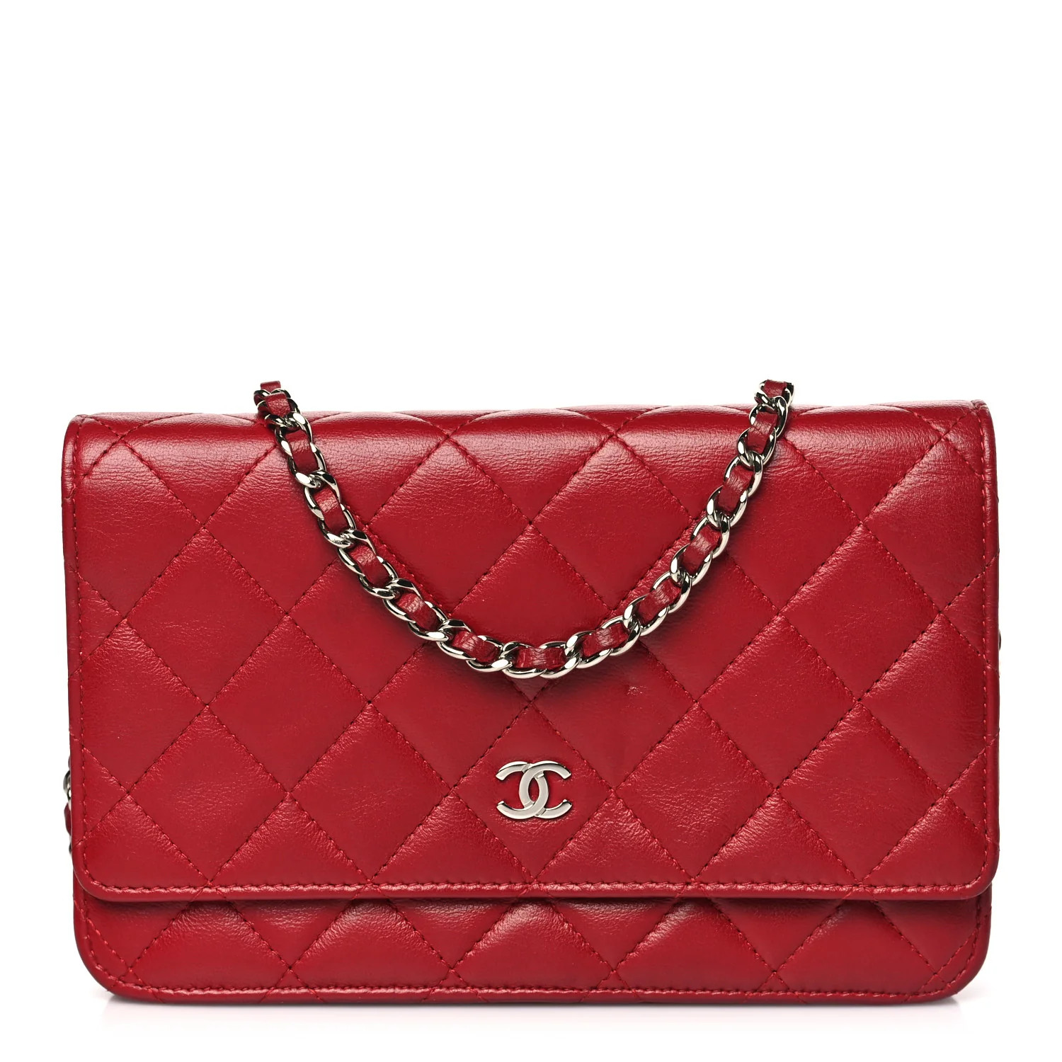 Lambskin Quilted Wallet On Chain WOC Red | FASHIONPHILE (US)