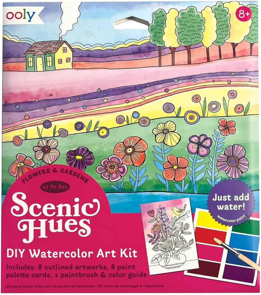 Ooly Scenic Hues D.I.Y. Watercolor Art Kit - Flowers & Gardens (17 PC Set) | Amazon (US)