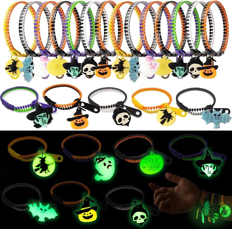 kockuu 28pcs Halloween Bracelets Fidget Zipper Bracelets for Kids Toddlers Halloween Treats Brace... | Amazon (US)
