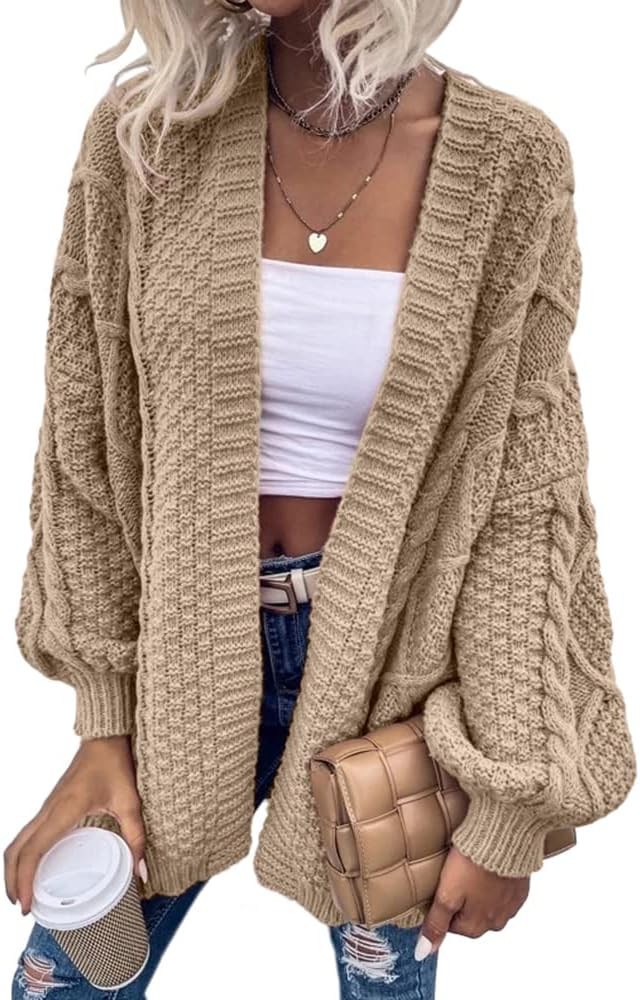 Dyexces Womens Oversized Cardigan Sweaters Open Front Cable Knit Lantern Long Sleeve Chunky Outwe... | Amazon (US)