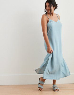 Aerie Chambray Midi Slip Dress | American Eagle Outfitters (US & CA)