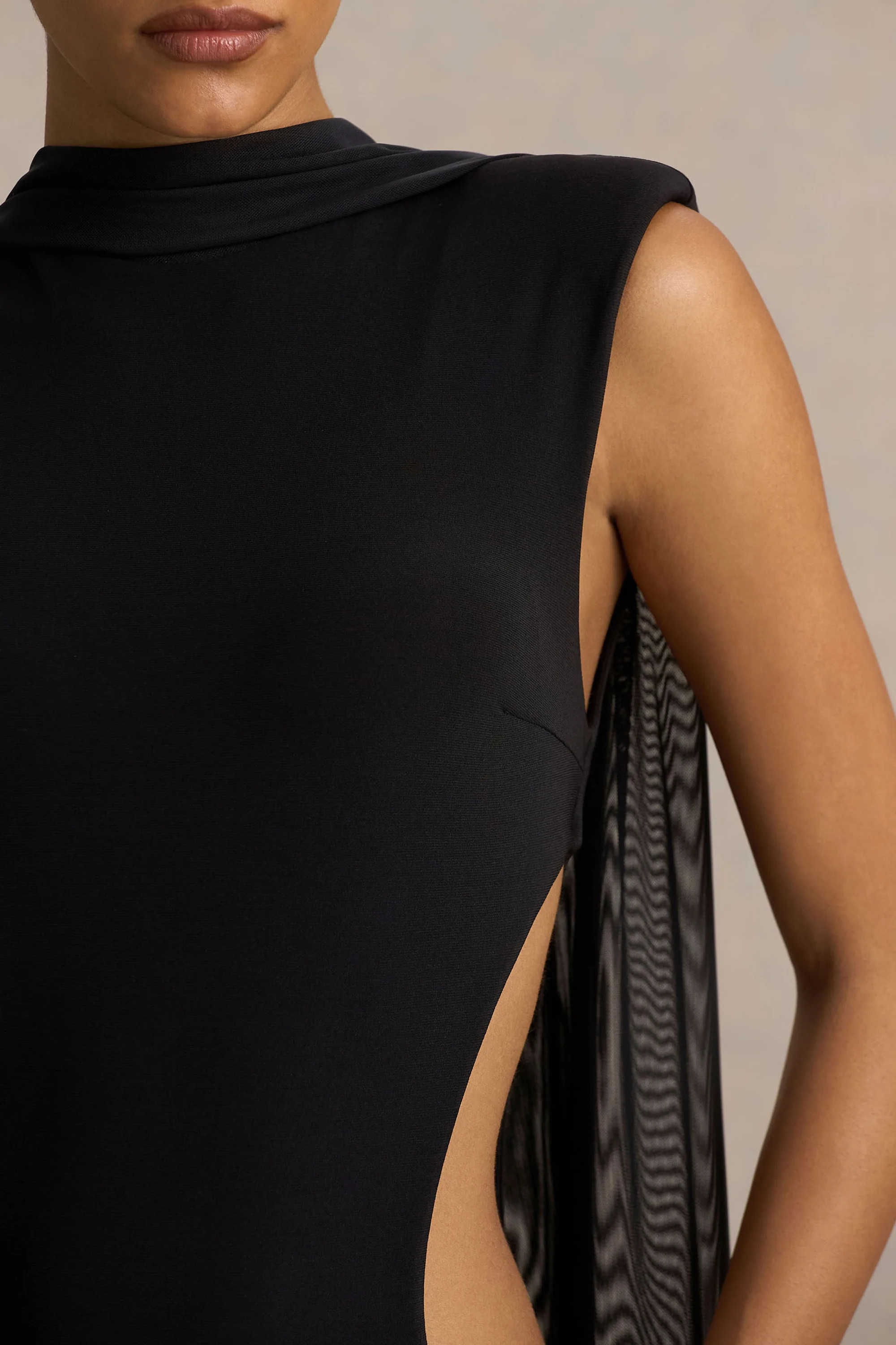 Katara | Black High-Neck Maxi Dress With Body Cut-Out Details | Club L London