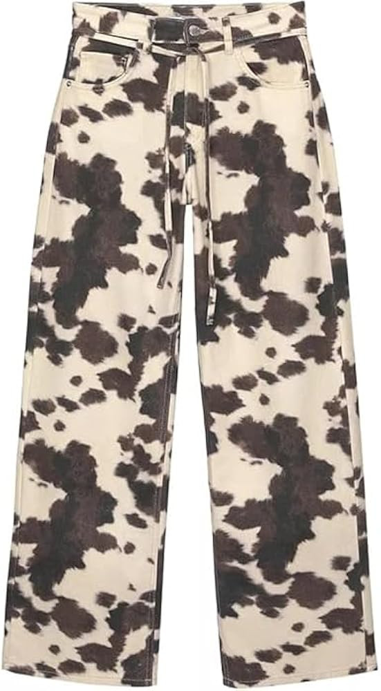 Cow Print Pants Women Men Loose Wide Leg Jeans Loose Fit High Waisted Straight Leg Vintage Baggy ... | Amazon (US)