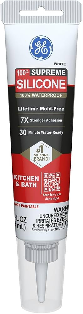 GE Supreme Silicone Caulk for Kitchen & Bathroom, White, 2.8 fl oz Tube, 1 Pack - 100% Waterproof... | Amazon (US)