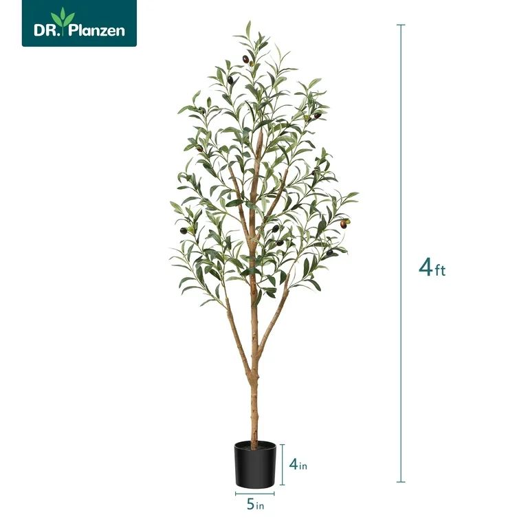 4 ft Artificial Olive Plants with Realistic Leaves and Natural Trunk, Silk Fake Potted Tree with ... | Walmart (US)
