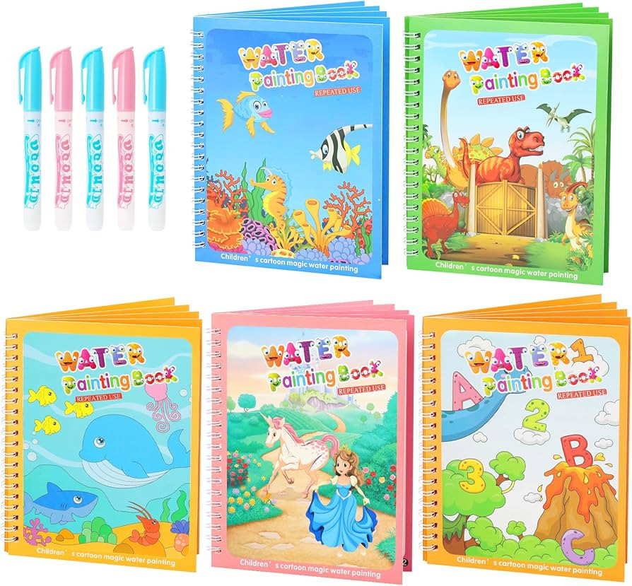 5 Pack Reusable Water Coloring Book for Toddlers, Water Doodle Book Toys, Paint with Water Books,... | Amazon (US)