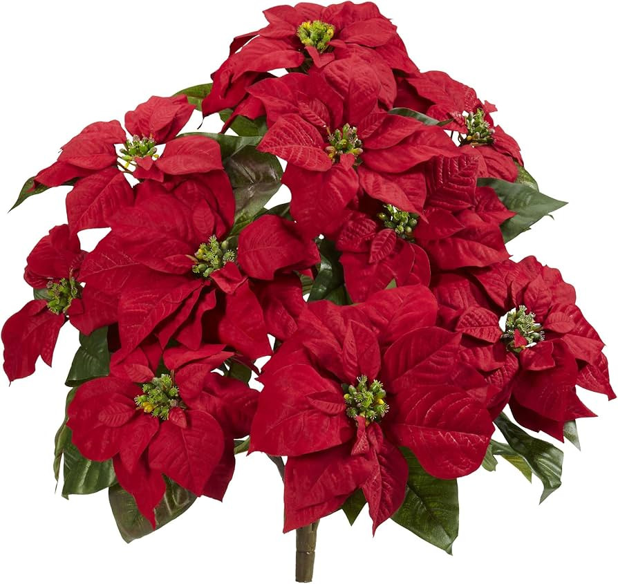 Nearly Natural 24” Poinsettia (Set of 2) Artificial Plant, Red | Amazon (US)