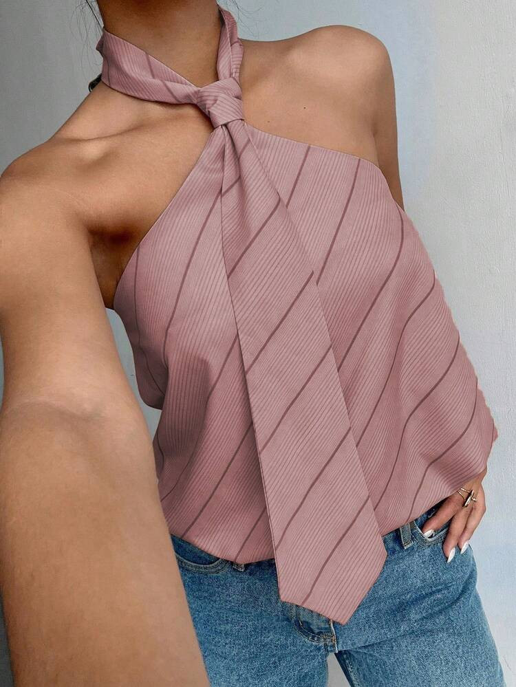 SHEIN Unity Sleeveless Backless Striped Loose Blouse For Women | SHEIN