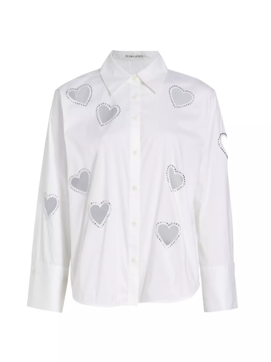 Finley Crystal-Embellished Heart Cut Out Shirt | Saks Fifth Avenue
