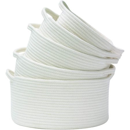 Storage Baskets Set of 5- Woven Basket Cotton Rope Bin Small White Basket Organizer for Baby Nursery | Walmart (US)