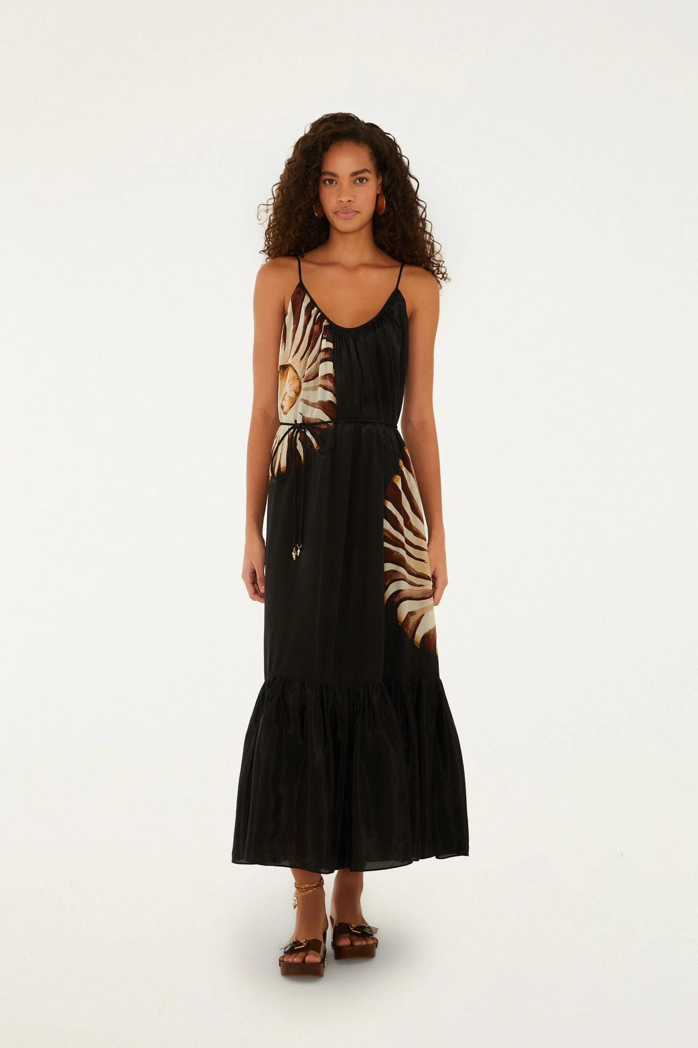 Black Ammonite Belted Pockets Open Back Maxi Dress | FARM Rio | FarmRio (US)