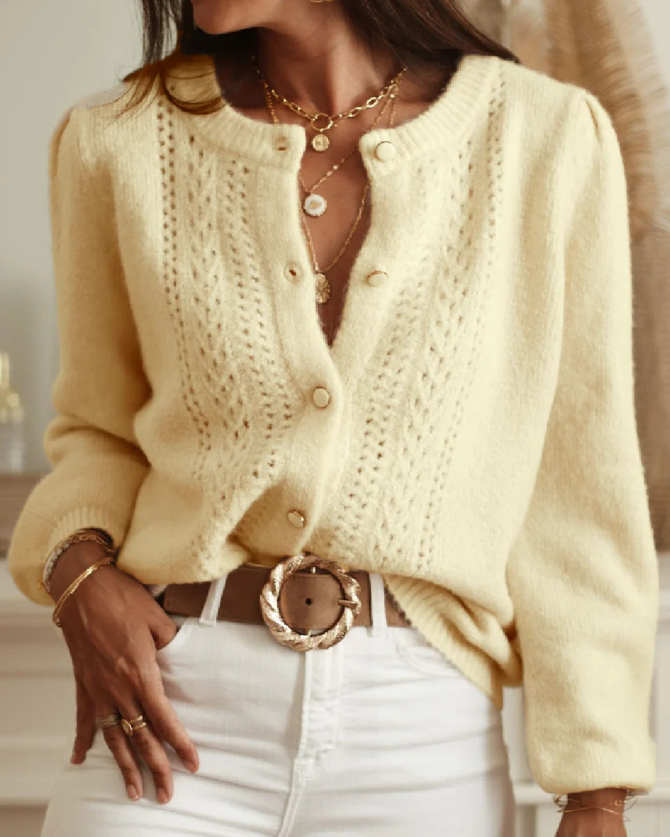 Apricot Round Neck Knit Cardigan | rihoas.com