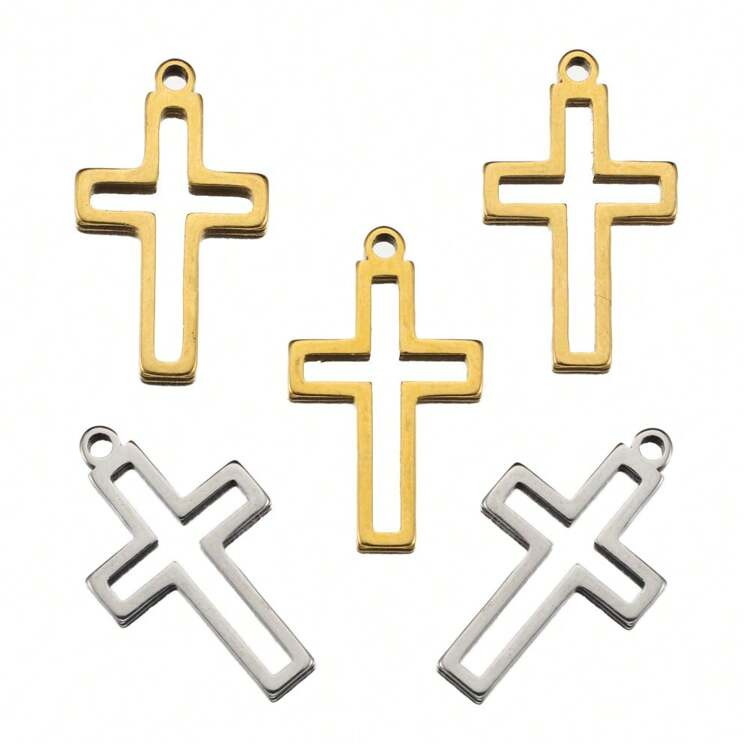 10pcs Fashionable Stainless Steel Hollow Cross Pendant, Suitable For DIY Jewelry Making Necklace & Earring Accessories | SHEIN