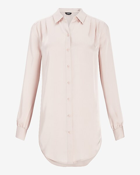 Satin Pleated Shoulder Boyfriend Tunic Shirt | Express