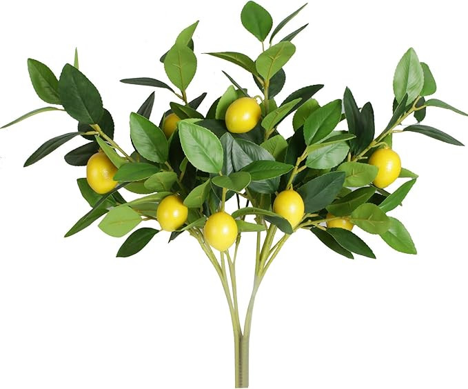 Artificial Lemon Leaves with Lemon, 4 Pack Faux Greenery Plants, Plastic Lemon Tree Bushes for Ga... | Amazon (US)