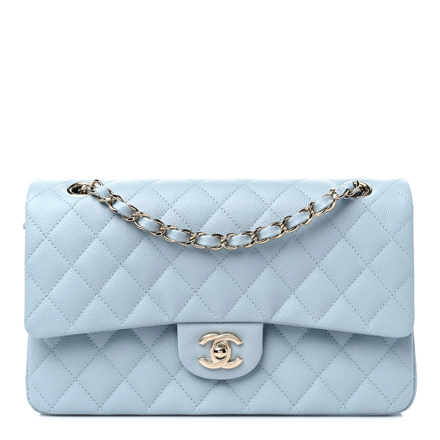 Caviar Quilted Medium Double Flap Light Blue | FASHIONPHILE (US)