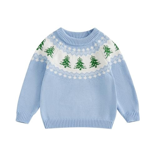 Motlapol Toddler Baby Boy Girl Christmas Outfit Tree Print Oversized Long Sleeve Crewneck Knit Sweater Winter Holiday Clothes (Sky Blue, 9-12 Months) | Amazon (US)