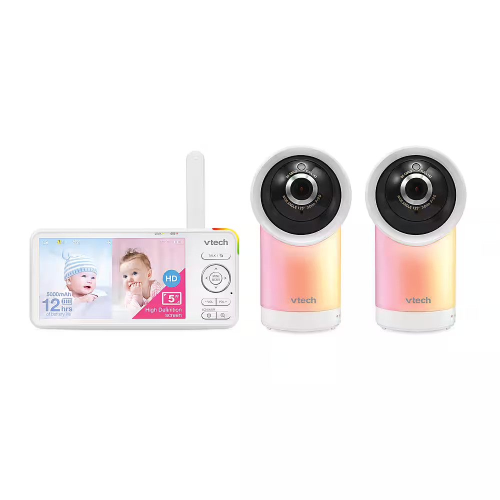 VTech 2 Camera 1080p Smart WiFi Remote Access 360 Degree Pan & Tilt Video Baby Monitor with 5” ... | Best Buy U.S.